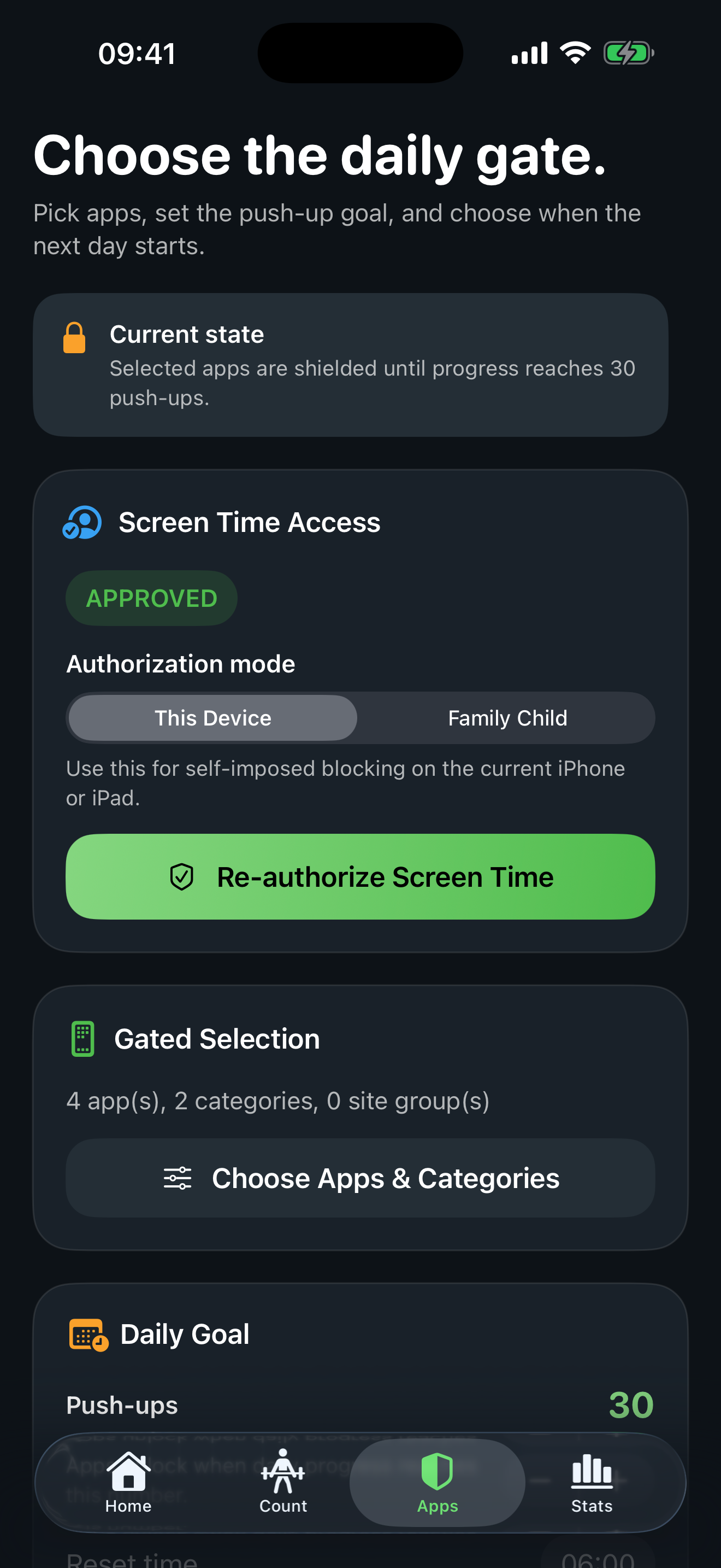 ScreenAttack apps screen for authorization and app selection