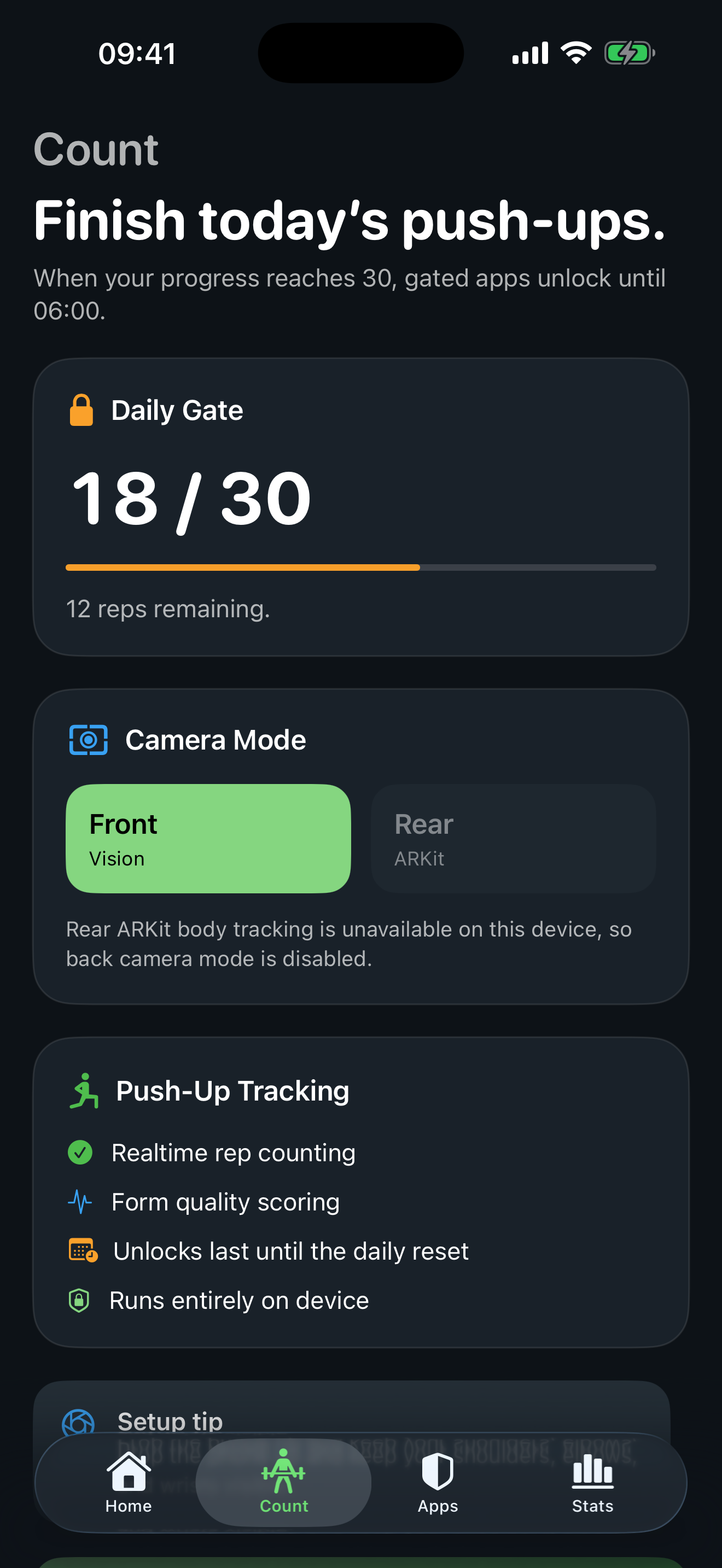 ScreenAttack count screen for camera push-up tracking